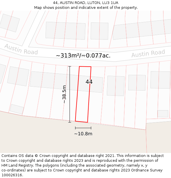 44, AUSTIN ROAD, LUTON, LU3 1UA: Plot and title map