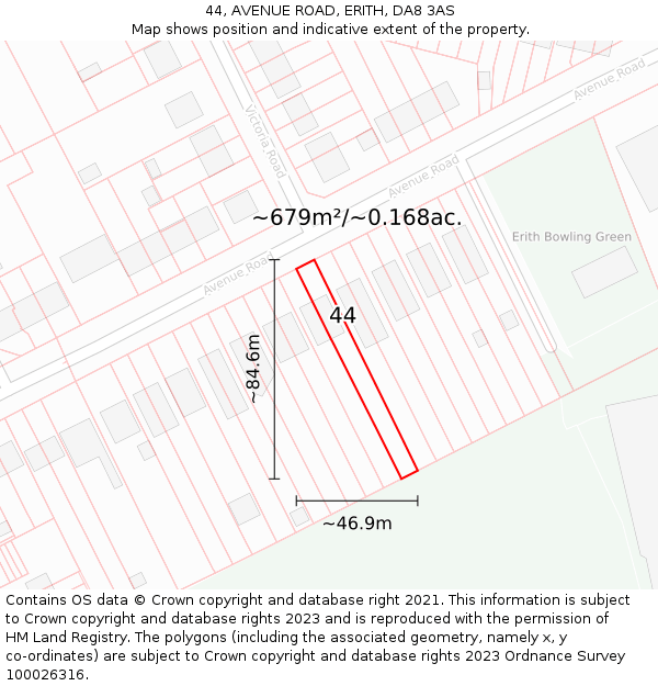 44, AVENUE ROAD, ERITH, DA8 3AS: Plot and title map