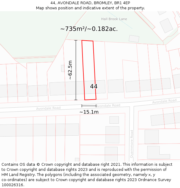 44, AVONDALE ROAD, BROMLEY, BR1 4EP: Plot and title map
