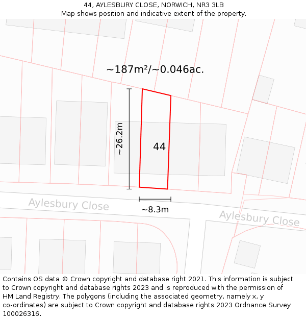 44, AYLESBURY CLOSE, NORWICH, NR3 3LB: Plot and title map