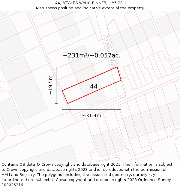 44, AZALEA WALK, PINNER, HA5 2EH: Plot and title map