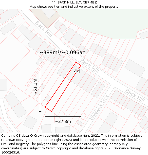 44, BACK HILL, ELY, CB7 4BZ: Plot and title map