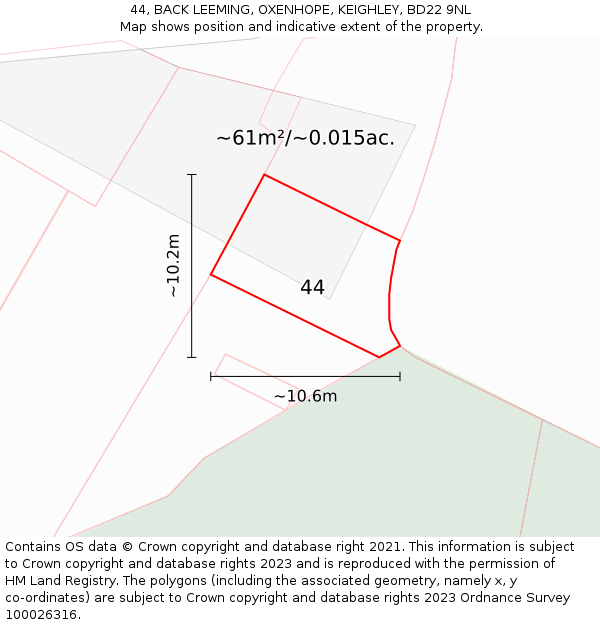 44, BACK LEEMING, OXENHOPE, KEIGHLEY, BD22 9NL: Plot and title map