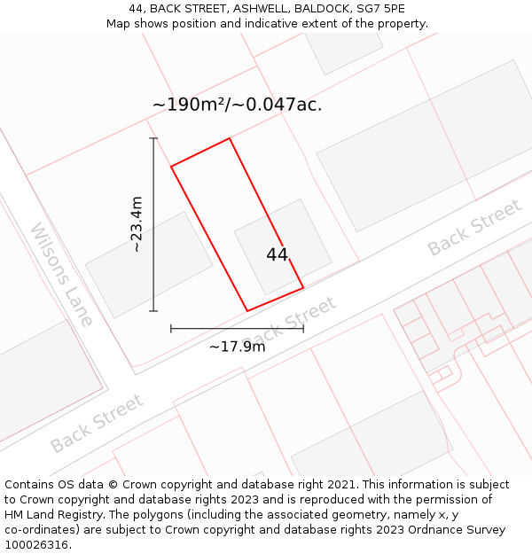 44, BACK STREET, ASHWELL, BALDOCK, SG7 5PE: Plot and title map