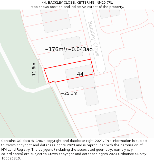 44, BACKLEY CLOSE, KETTERING, NN15 7RL: Plot and title map