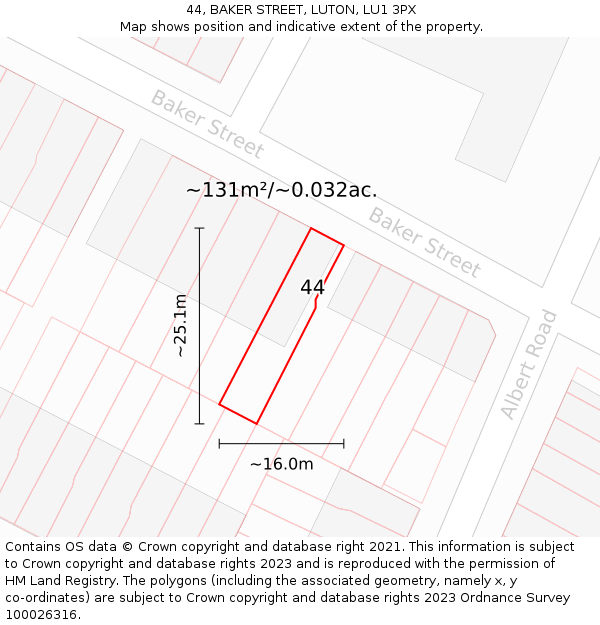 44, BAKER STREET, LUTON, LU1 3PX: Plot and title map