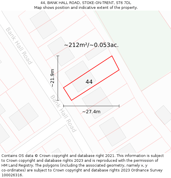 44, BANK HALL ROAD, STOKE-ON-TRENT, ST6 7DL: Plot and title map