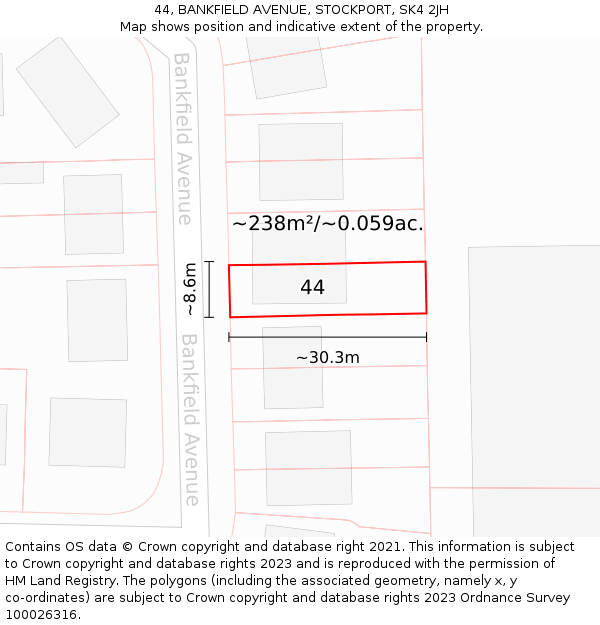 44, BANKFIELD AVENUE, STOCKPORT, SK4 2JH: Plot and title map
