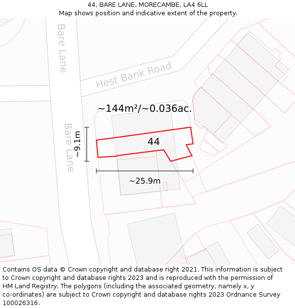44, BARE LANE, MORECAMBE, LA4 6LL: Plot and title map