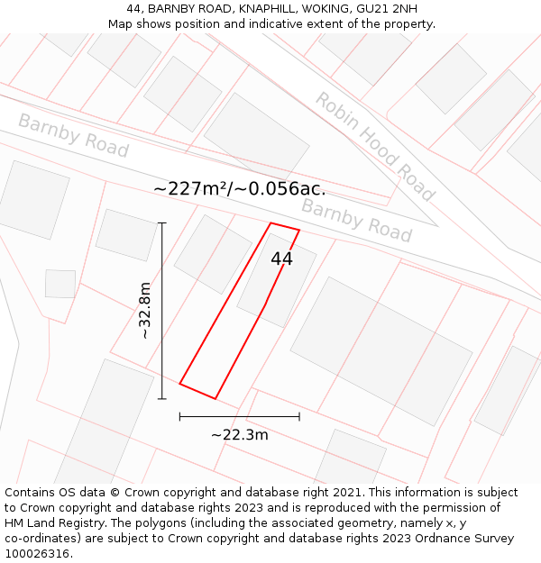 44, BARNBY ROAD, KNAPHILL, WOKING, GU21 2NH: Plot and title map