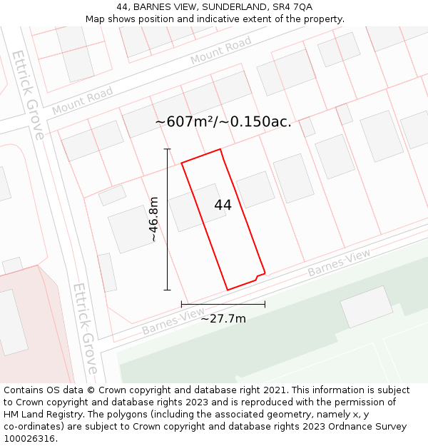 44, BARNES VIEW, SUNDERLAND, SR4 7QA: Plot and title map