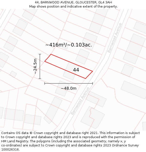 44, BARNWOOD AVENUE, GLOUCESTER, GL4 3AH: Plot and title map