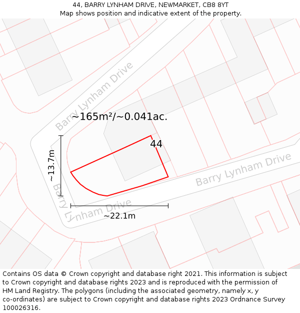44, BARRY LYNHAM DRIVE, NEWMARKET, CB8 8YT: Plot and title map