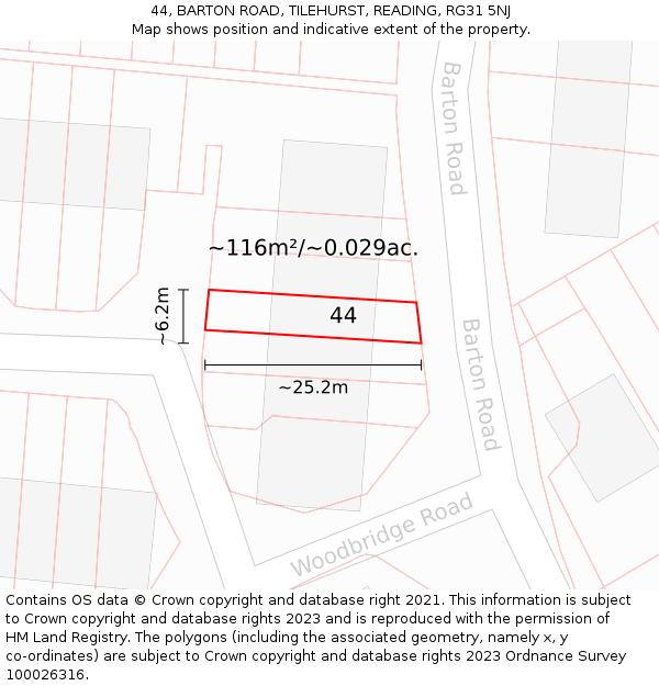 44, BARTON ROAD, TILEHURST, READING, RG31 5NJ: Plot and title map