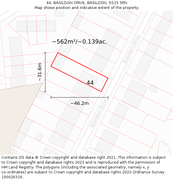 44, BASILDON DRIVE, BASILDON, SS15 5RN: Plot and title map