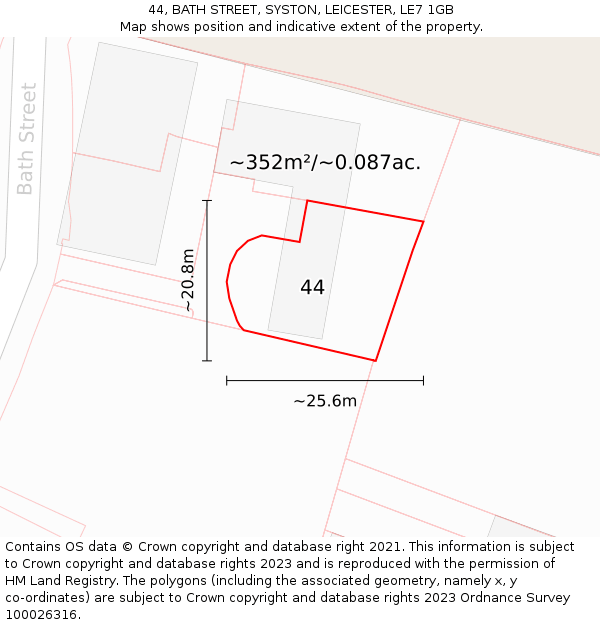 44, BATH STREET, SYSTON, LEICESTER, LE7 1GB: Plot and title map
