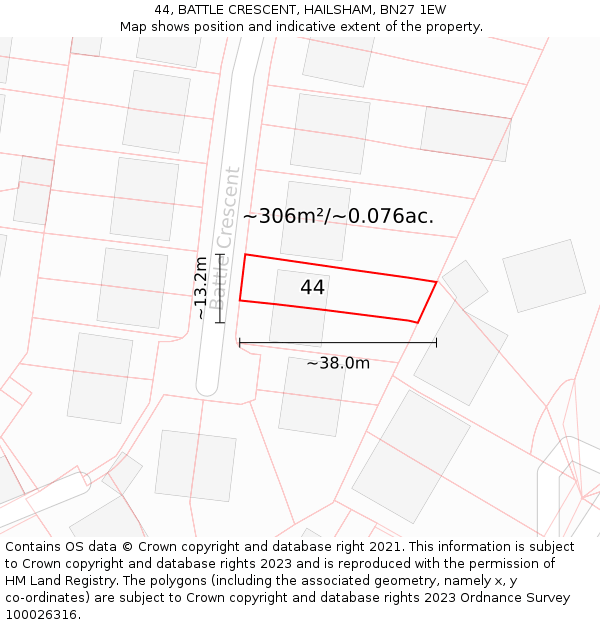 44, BATTLE CRESCENT, HAILSHAM, BN27 1EW: Plot and title map