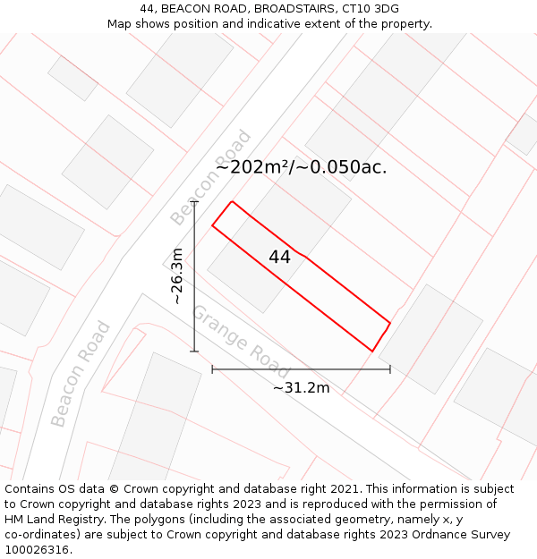 44, BEACON ROAD, BROADSTAIRS, CT10 3DG: Plot and title map