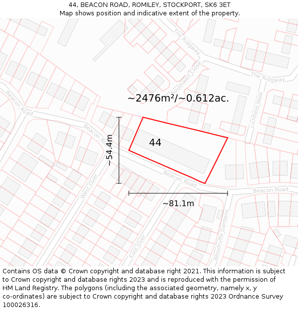 44, BEACON ROAD, ROMILEY, STOCKPORT, SK6 3ET: Plot and title map