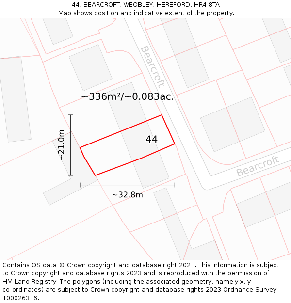44, BEARCROFT, WEOBLEY, HEREFORD, HR4 8TA: Plot and title map