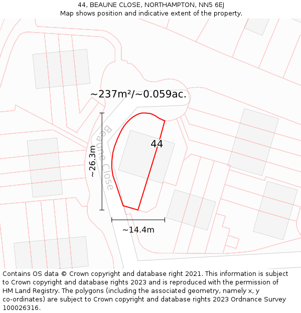 44, BEAUNE CLOSE, NORTHAMPTON, NN5 6EJ: Plot and title map