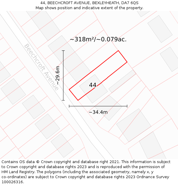 44, BEECHCROFT AVENUE, BEXLEYHEATH, DA7 6QS: Plot and title map
