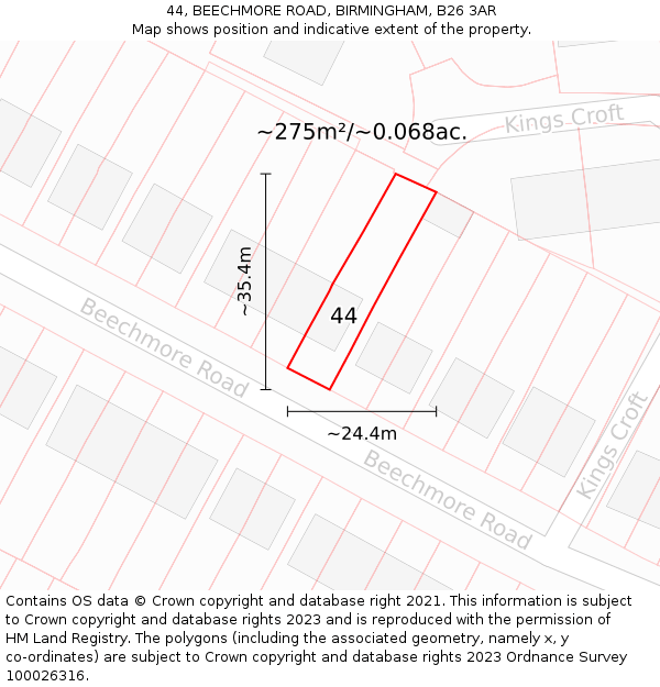 44, BEECHMORE ROAD, BIRMINGHAM, B26 3AR: Plot and title map