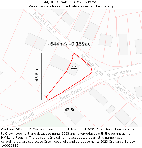 44, BEER ROAD, SEATON, EX12 2PH: Plot and title map