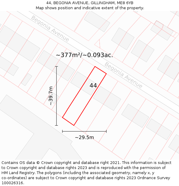 44, BEGONIA AVENUE, GILLINGHAM, ME8 6YB: Plot and title map