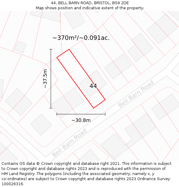 44, BELL BARN ROAD, BRISTOL, BS9 2DE: Plot and title map