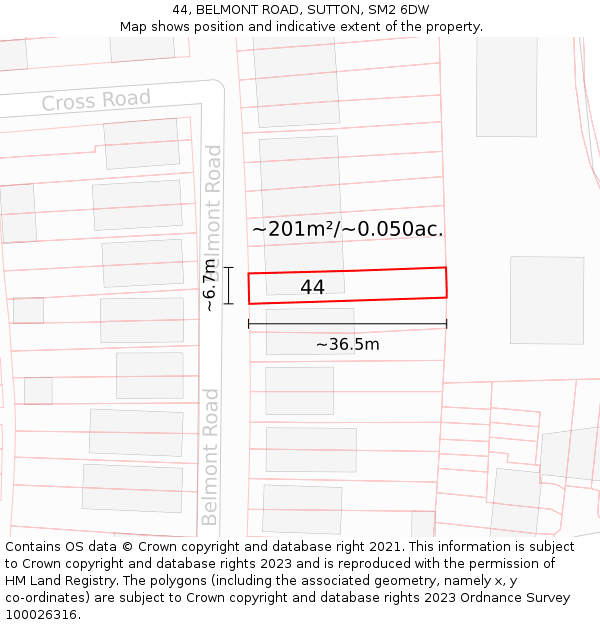 44, BELMONT ROAD, SUTTON, SM2 6DW: Plot and title map