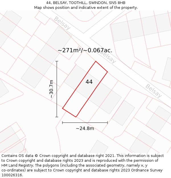 44, BELSAY, TOOTHILL, SWINDON, SN5 8HB: Plot and title map