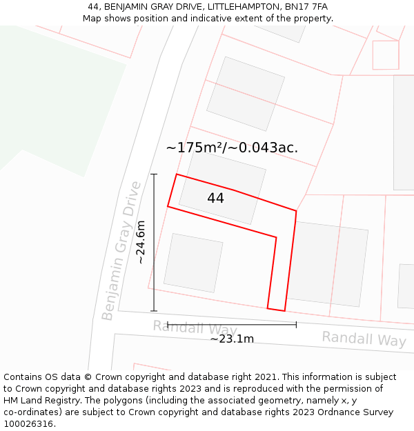 44, BENJAMIN GRAY DRIVE, LITTLEHAMPTON, BN17 7FA: Plot and title map