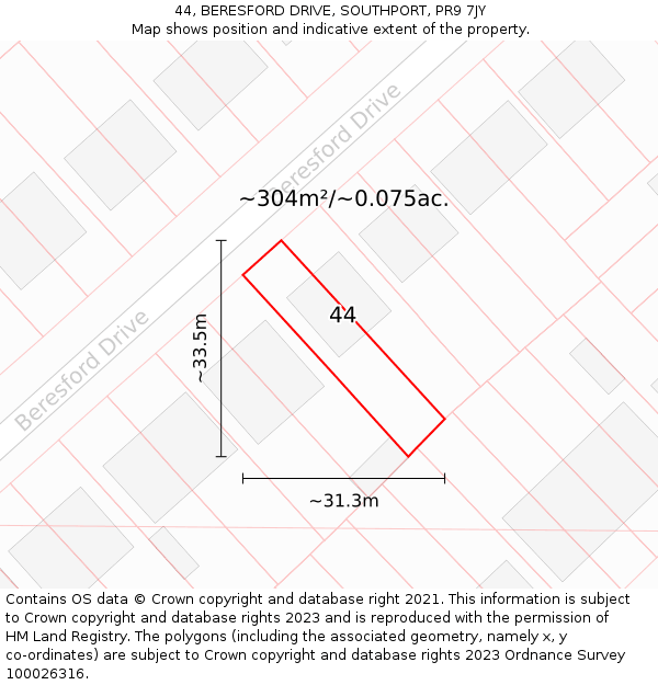 44, BERESFORD DRIVE, SOUTHPORT, PR9 7JY: Plot and title map