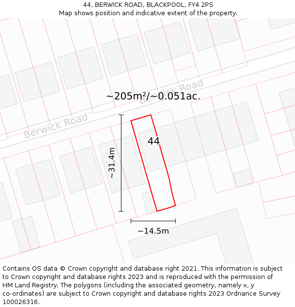 44, BERWICK ROAD, BLACKPOOL, FY4 2PS: Plot and title map