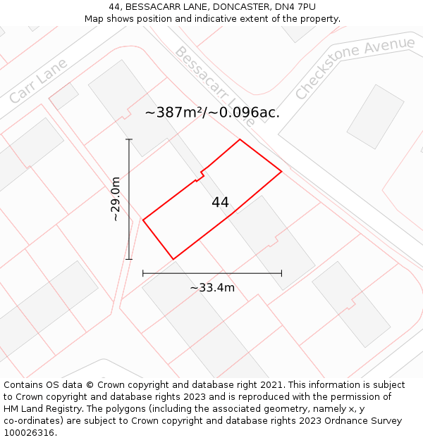 44, BESSACARR LANE, DONCASTER, DN4 7PU: Plot and title map