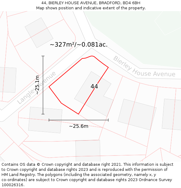 44, BIERLEY HOUSE AVENUE, BRADFORD, BD4 6BH: Plot and title map