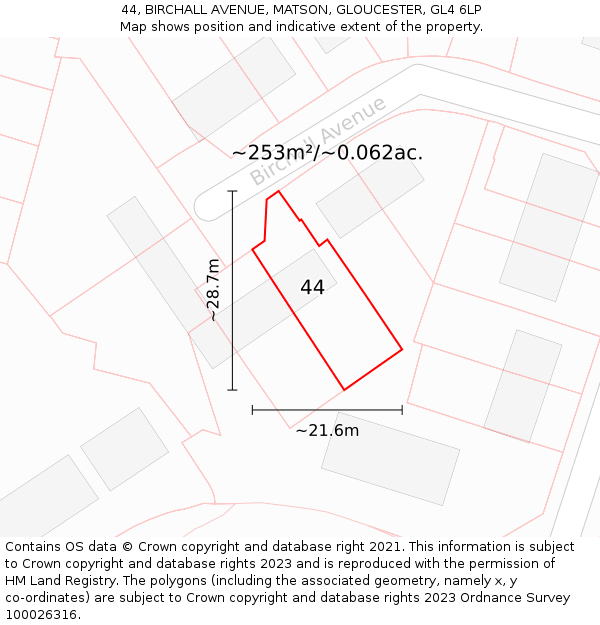 44, BIRCHALL AVENUE, MATSON, GLOUCESTER, GL4 6LP: Plot and title map