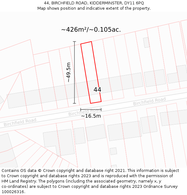 44, BIRCHFIELD ROAD, KIDDERMINSTER, DY11 6PQ: Plot and title map