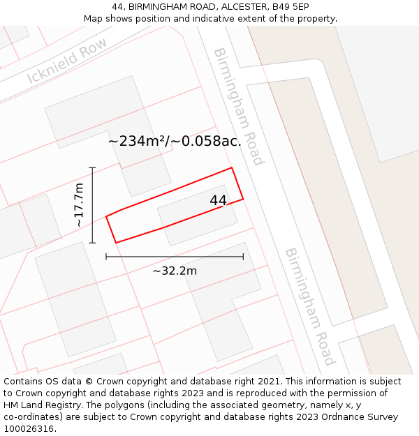 44, BIRMINGHAM ROAD, ALCESTER, B49 5EP: Plot and title map