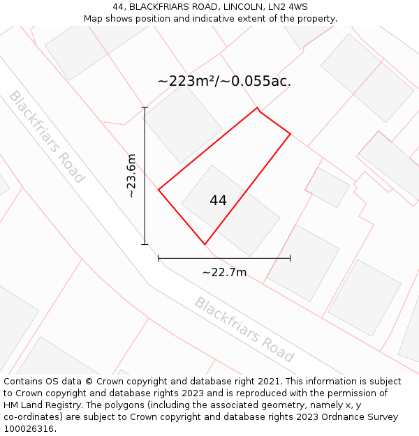 44, BLACKFRIARS ROAD, LINCOLN, LN2 4WS: Plot and title map