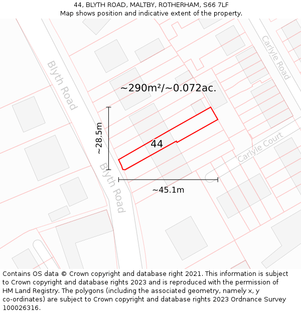44, BLYTH ROAD, MALTBY, ROTHERHAM, S66 7LF: Plot and title map