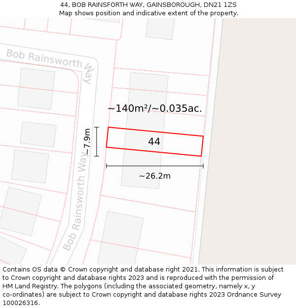 44, BOB RAINSFORTH WAY, GAINSBOROUGH, DN21 1ZS: Plot and title map