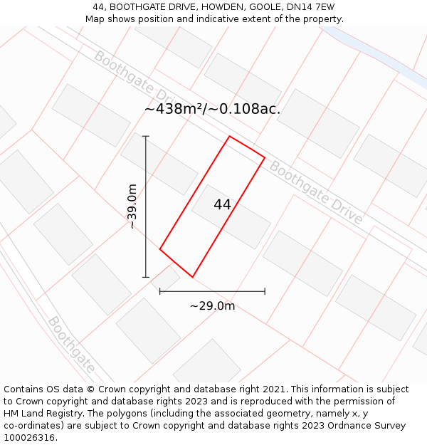 44, BOOTHGATE DRIVE, HOWDEN, GOOLE, DN14 7EW: Plot and title map