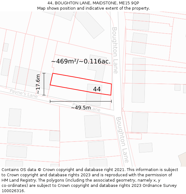 44, BOUGHTON LANE, MAIDSTONE, ME15 9QP: Plot and title map