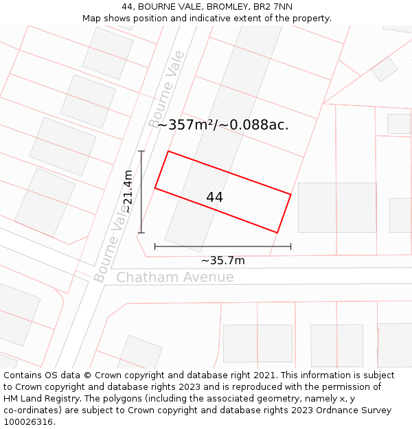 44, BOURNE VALE, BROMLEY, BR2 7NN: Plot and title map
