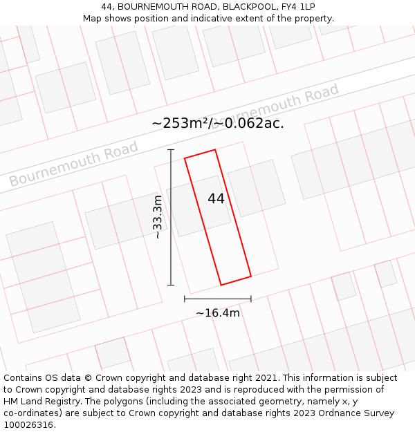 44, BOURNEMOUTH ROAD, BLACKPOOL, FY4 1LP: Plot and title map
