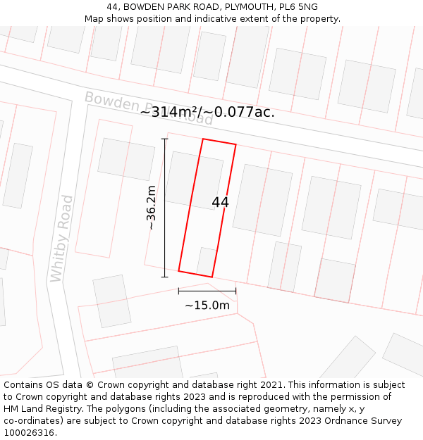 44, BOWDEN PARK ROAD, PLYMOUTH, PL6 5NG: Plot and title map