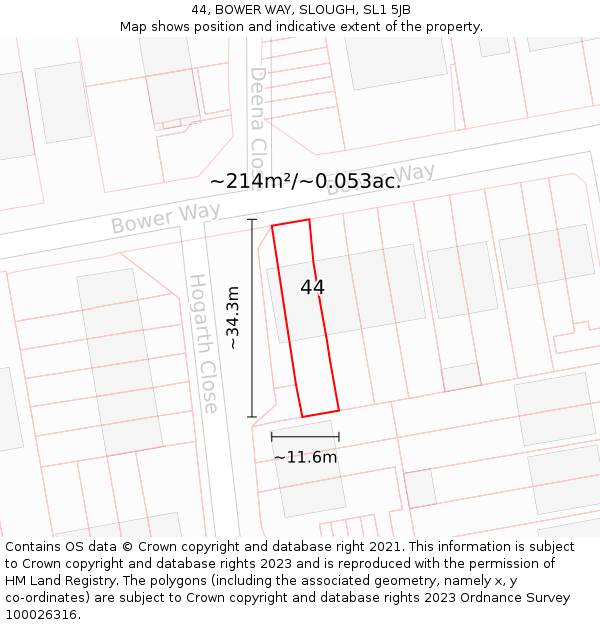 44, BOWER WAY, SLOUGH, SL1 5JB: Plot and title map