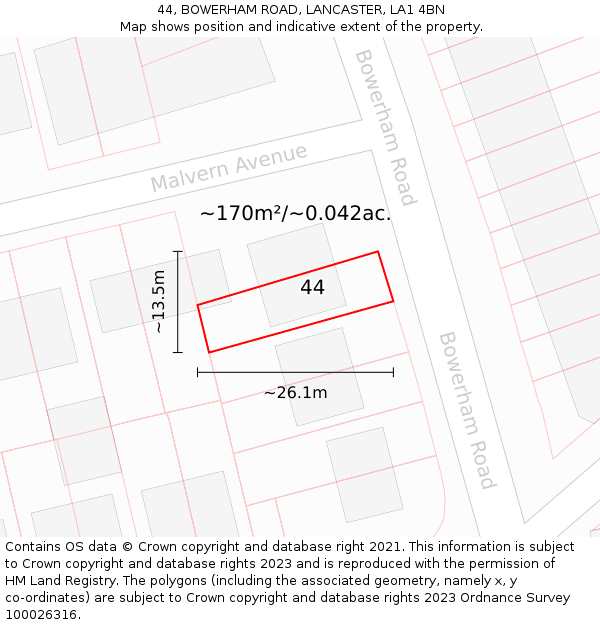 44, BOWERHAM ROAD, LANCASTER, LA1 4BN: Plot and title map